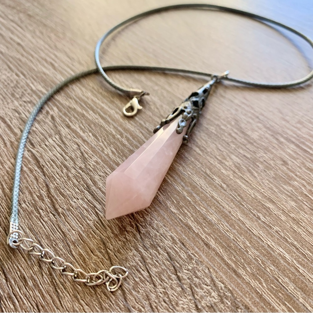 Genuine Pink Quartz Wand Necklace